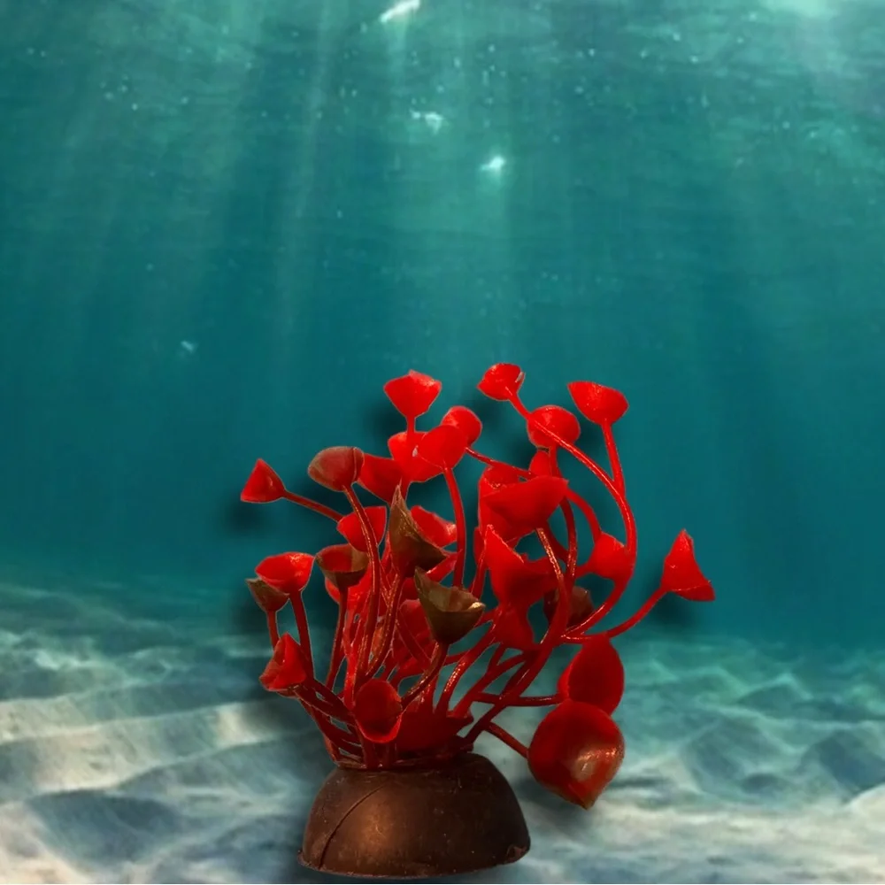 Aquarium Decor: Little Poly Resin Cave And 5 Soft Plastic Plants